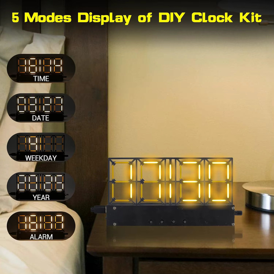DIY Lötübungsset 4-Bit Digital Wecker Kit, mit Beleuchtungseinstellung - Bild 4