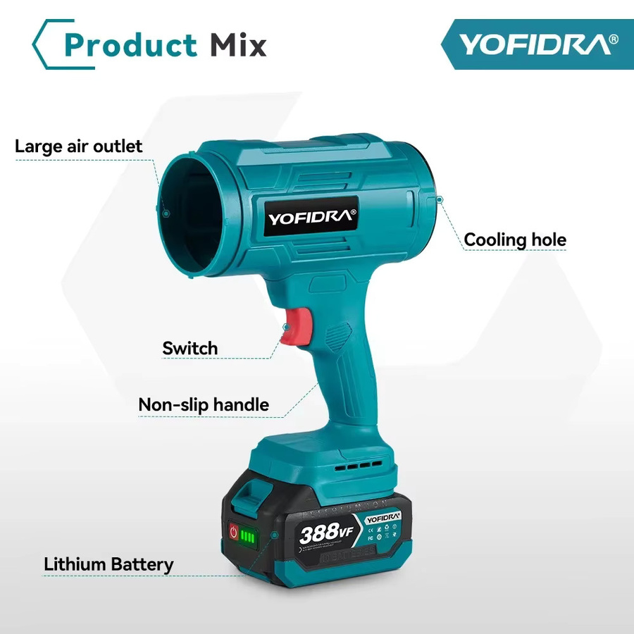 YOFIDRA Elektrisches Turbo Gebläse Handheld Luftpistole für Makita 18V Akku zum Trocknen und Reinigen von Auto, Schnee und Staub - Bild 2