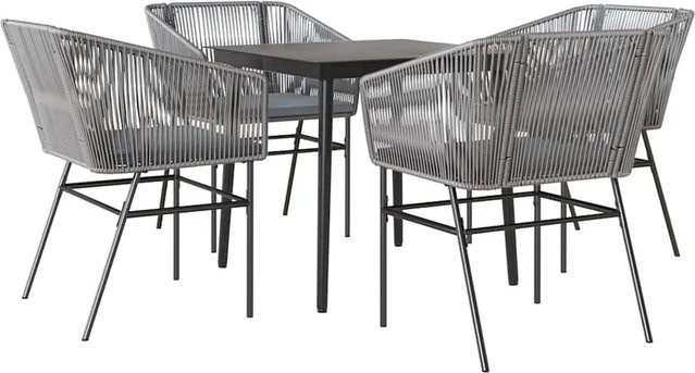 vidaXL 5-teilige Garten-Essgruppe aus Poly Rattan mit Glasplatte und Kissen in Grau - Bild 1