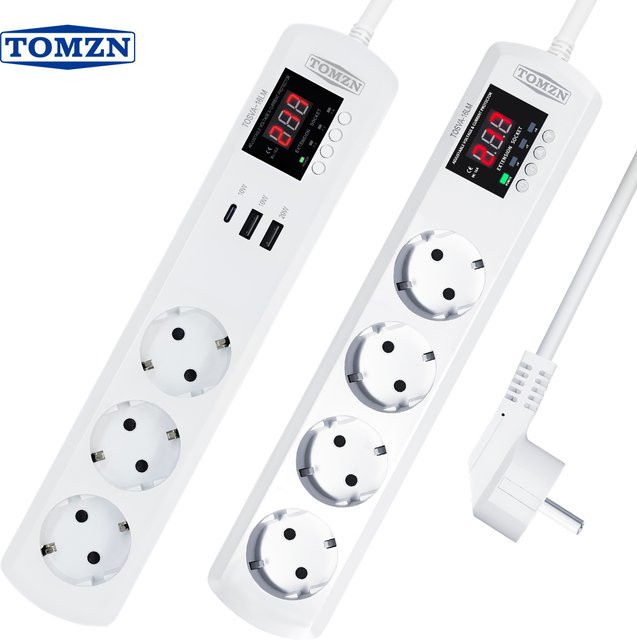 TOMZN TOSVA-16LM EU-Steckdosenleiste in Weiß mit 3 bis 4 AC-Steckdosen, 2 USB und 1 Typ-C Anschluss sowie automatischem Spannungs- und Stromschutz, 16A, 220V - Bild 1