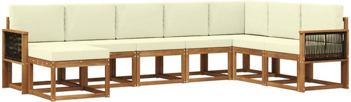 vidaXL Outdoor-Sofagarnitur aus Massivholz Akazie in Natur und Beige, 8-teiliges Loungemöbel-Set im modernen Design - Bild 1