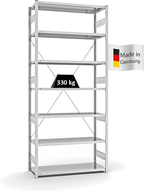 PROREGAL Fachbodenregal Stecksystem T-Profil Heavy-Duty Grundregal mit 7 Ebenen, Lichtgrau, H x B x T: 300 x 130 x 50 cm - Bild 1