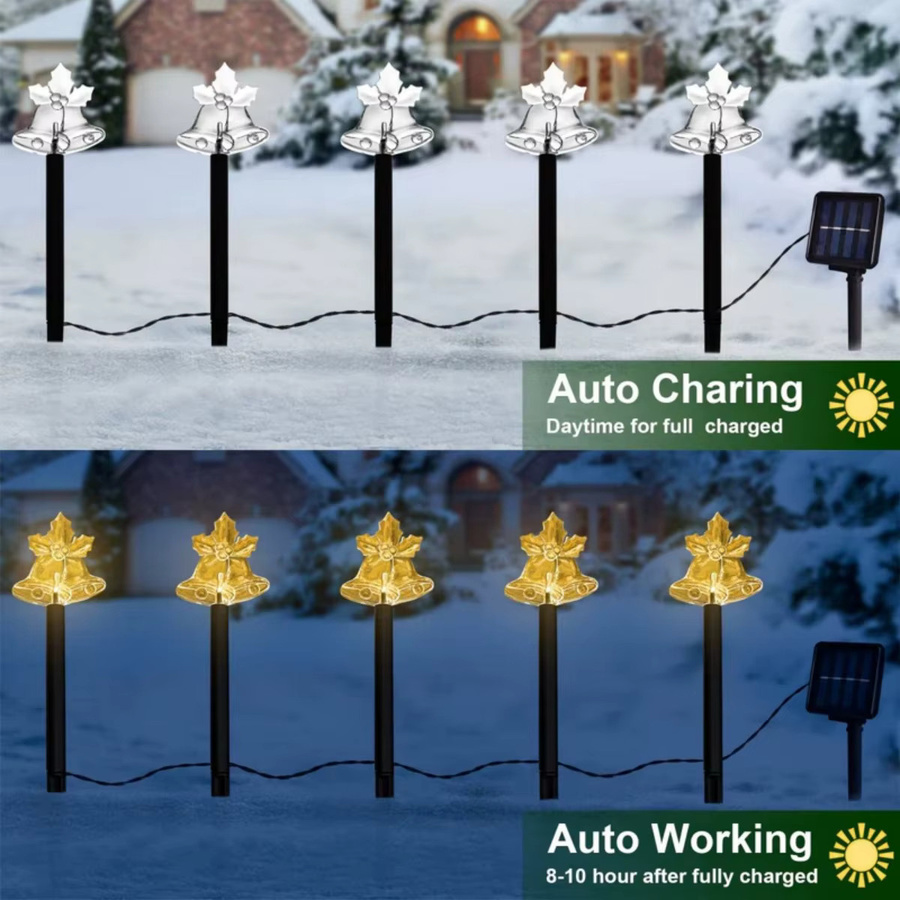 Peach Forest 5-teiliges Solar-Weihnachtsset mit Pfahl-Leuchten in Stern, Schneeflocke und Glocken Form, mehrfarbig mit 8 Modi für Garten und Terrasse - Bild 1