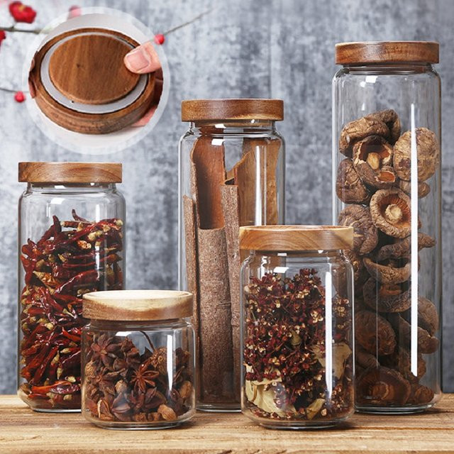 Luftdichte Lebensmittel-Vorratsdose aus Glas mit Bambusdeckel, transparent, 0,45 l - Bild 1