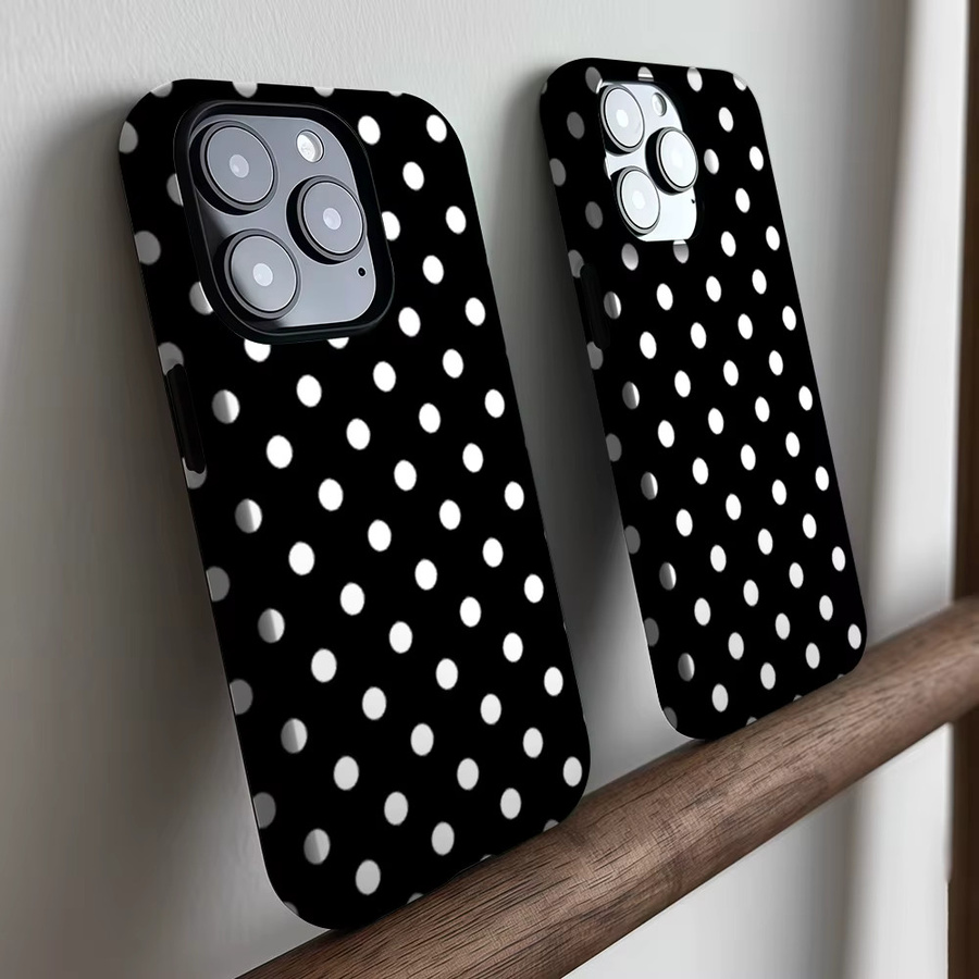 CaseLumi Matte Bumper MagSafe Hülle für iPhone 17 16 15 14 13 Pro Max Stoßfeste PC Schutzhülle mit Polka Dots in Schwarz und Weiß - Bild 4