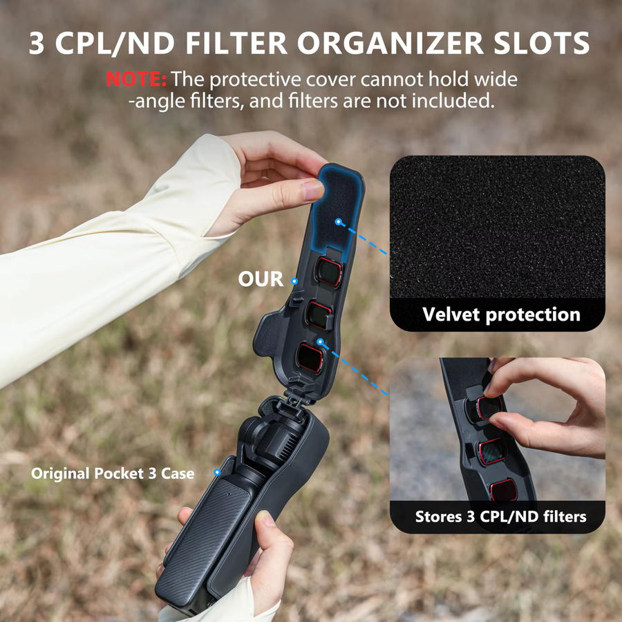 DJI Osmo Pocket 3 Schutzhülle mit Aufbewahrungsfächern für CPL/ND-Filter in Schwarz - Bild 2