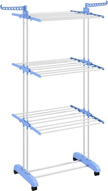 HOMCOM Turmwäscheständer aus Stahl mit 4 Ebenen, ausziehbar und mit Rollen, Blau/Weiß, B/T/H: 73 x 64 x 177 cm - Bild 1