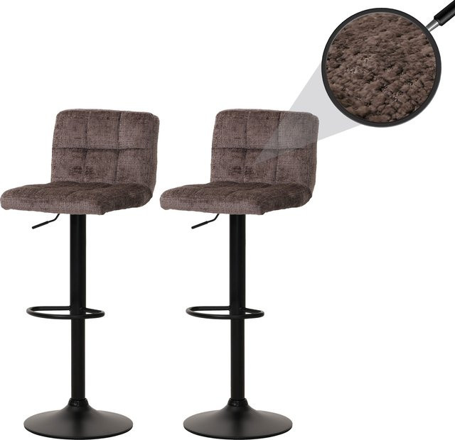 2er-Set Barhocker MCW-G87 höhenverstellbar und drehbar aus braunem Chenille-Stoff - Bild 1