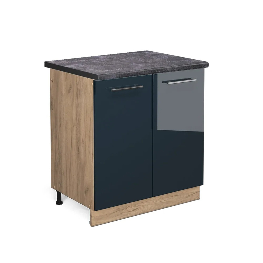 Vicco Spülenunterschrank Fame-Line in Dunkelblau Hochglanz und Eiche mit Arbeitsplatte in Anthrazit, Breite: 80 cm - Bild 2