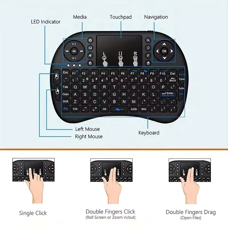 Kabellose Air Mouse Tastatur von AyeBeau mit Touchpad und RGB Hintergrundbeleuchtung in Schwarz, Azerty Layout - Bild 4
