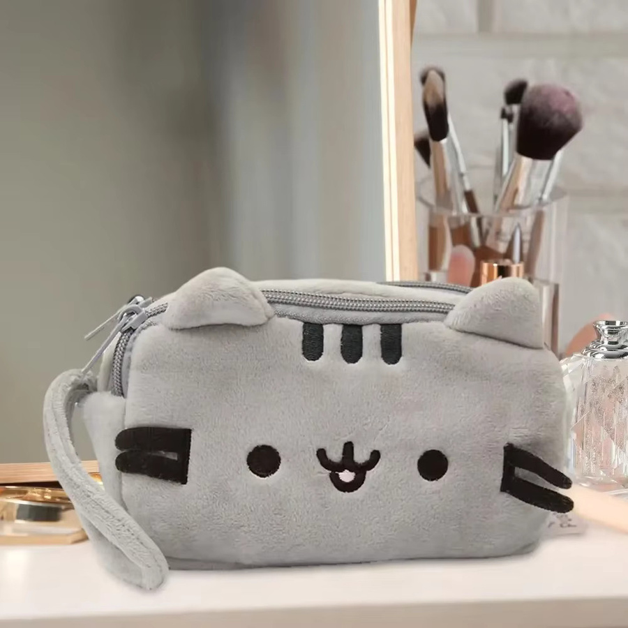 Potdemiel Plüsch-Federmäppchen in Grau mit Katzen-Design als große Kosmetiktasche und Stifteaufbewahrung - Bild 2