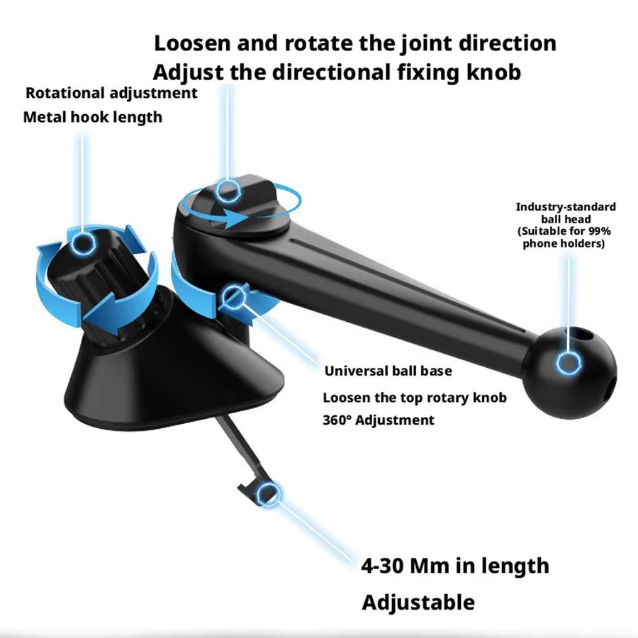 Universelle Auto-Handyhalterung mit 17mm Kugelkopf und Verlängerungsarm für Armaturenbrett oder Windschutzscheibe, Schwarz, kompatibel mit iPhone und Xiaomi - Bild 5