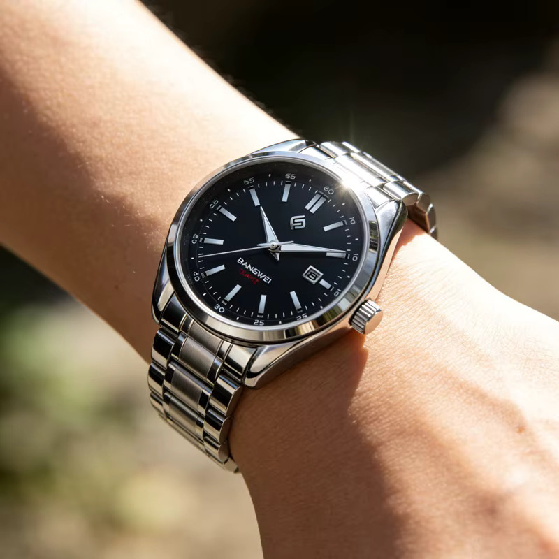 LIGE Armbanduhr Quarz, Edelstahl, Schwarz, Silber, Herren - Bild 5
