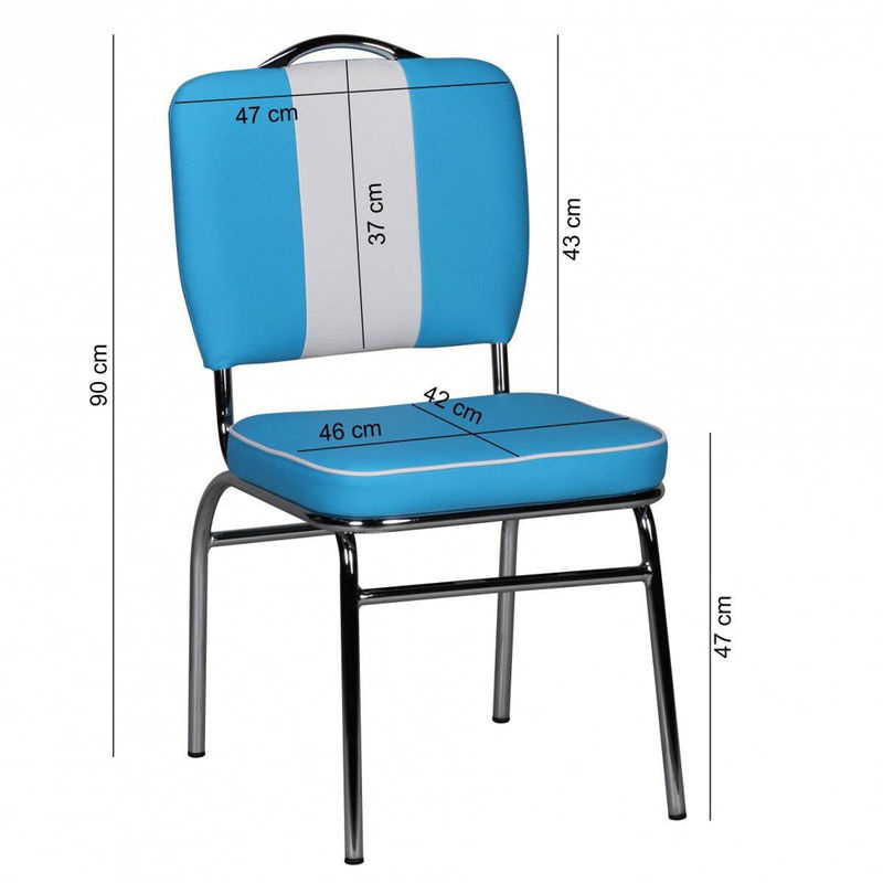 Wohnling Stuhl im Vintage-Design aus Kunstleder und verchromtem Metall in Blau und Weiß, B/H/T: 47 x 90 x 45 cm - Bild 2