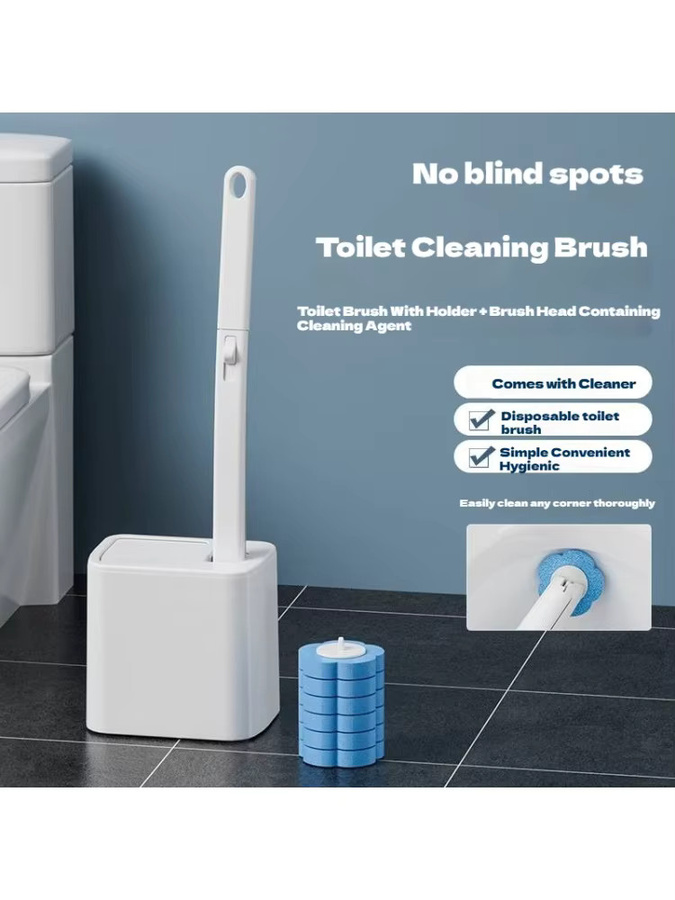 XMSJ Toilettenbürsten-Set mit Einweg-Ersatzköpfen und verlängertem Griff in Grau und Weiß - Bild 4