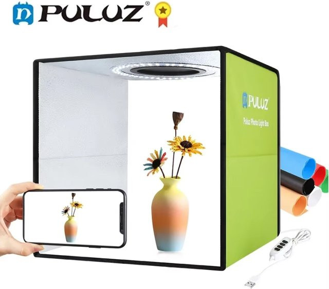 PULUZ Fotostudio-Lichtbox Schwarz mit 6 farbigen Hintergründen, faltbares Fotolichtzelt-Set, Breite: 30 cm - Bild 1