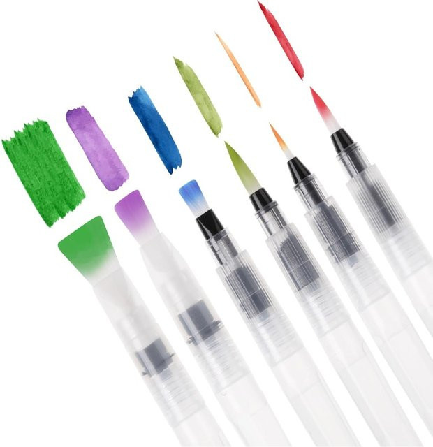 6-teiliges Aquarell-Pinselstift-Set von Emenne mit nachfüllbaren Nylonspitzen zur Verwendung mit Wasser oder Tinte - Bild 1