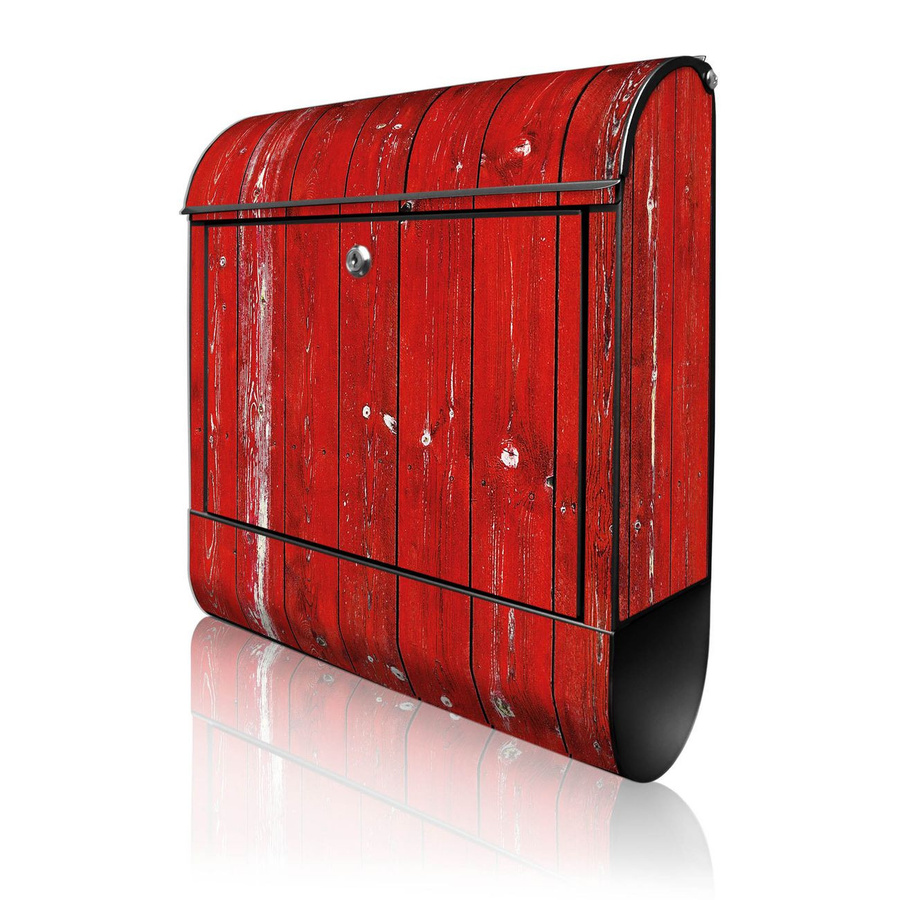 Banjado Briefkasten groß Schwarz mit Motiv Rote Holzlatten und Zeitungsfach, B/H/T: 38 x 47 x 13 cm - Bild 1
