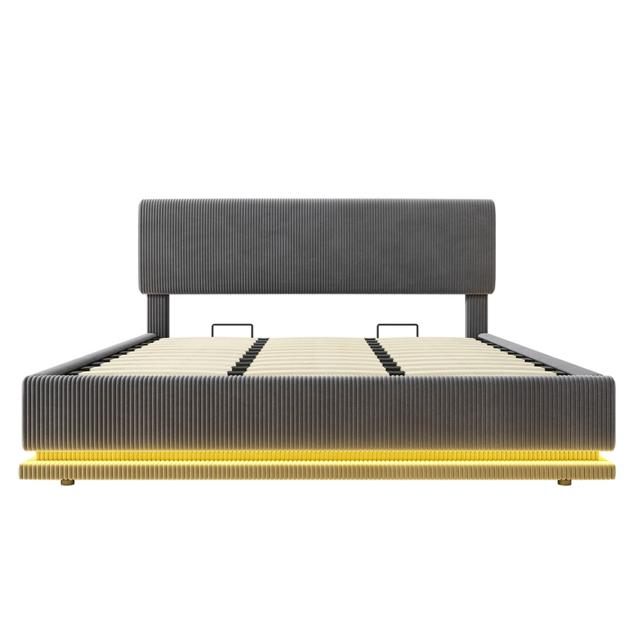 okwish Polsterbett mit LED-Kopfteil und USB-Ladeport in Grau, B/T/H: 181 x 207 x 112 cm - Bild 2