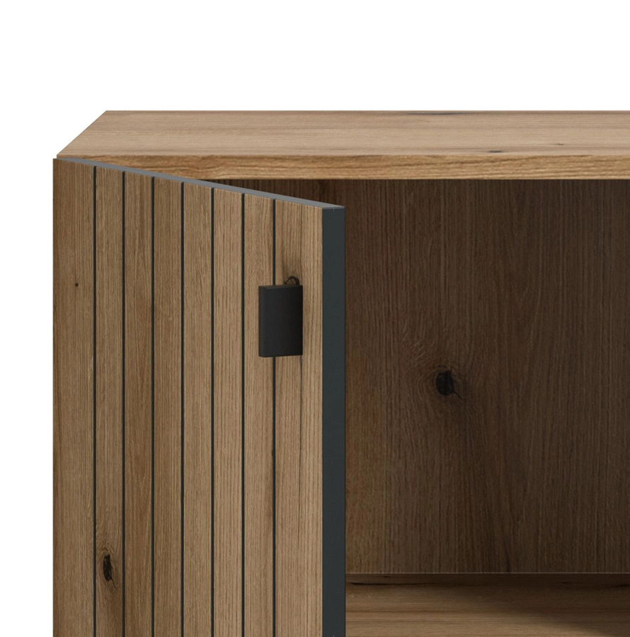 Flurkommode Loreno in Eiche, modern mit Türen und offenen Regalen, B/T/H: 106 x 37 x 96 cm - Bild 2