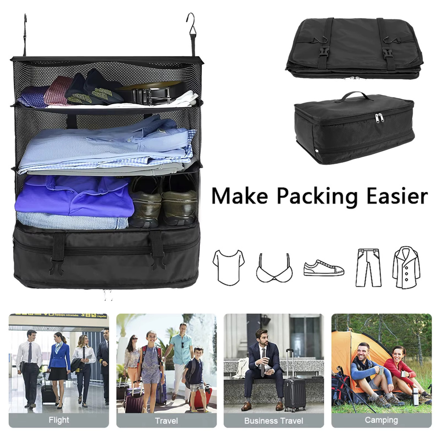 Willkey Reise Gepäck Organizer Hängende Kleidungstasche Faltbar in Schwarz und Grau B/T/H: 64,0 x 30,0 cm - Bild 4