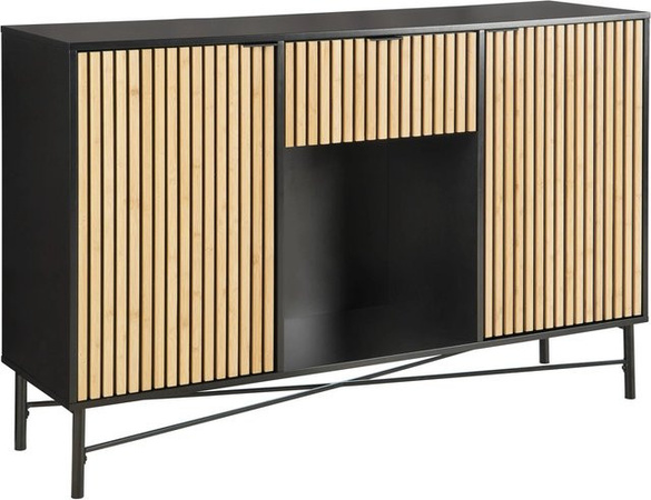 Mömax Sideboard Madrid in Natur und Schwarz aus Echtholz und Metall im Industrial-Design mit Soft-Close-Schubladen, B/T/H: 143 x 40 x 90 cm
