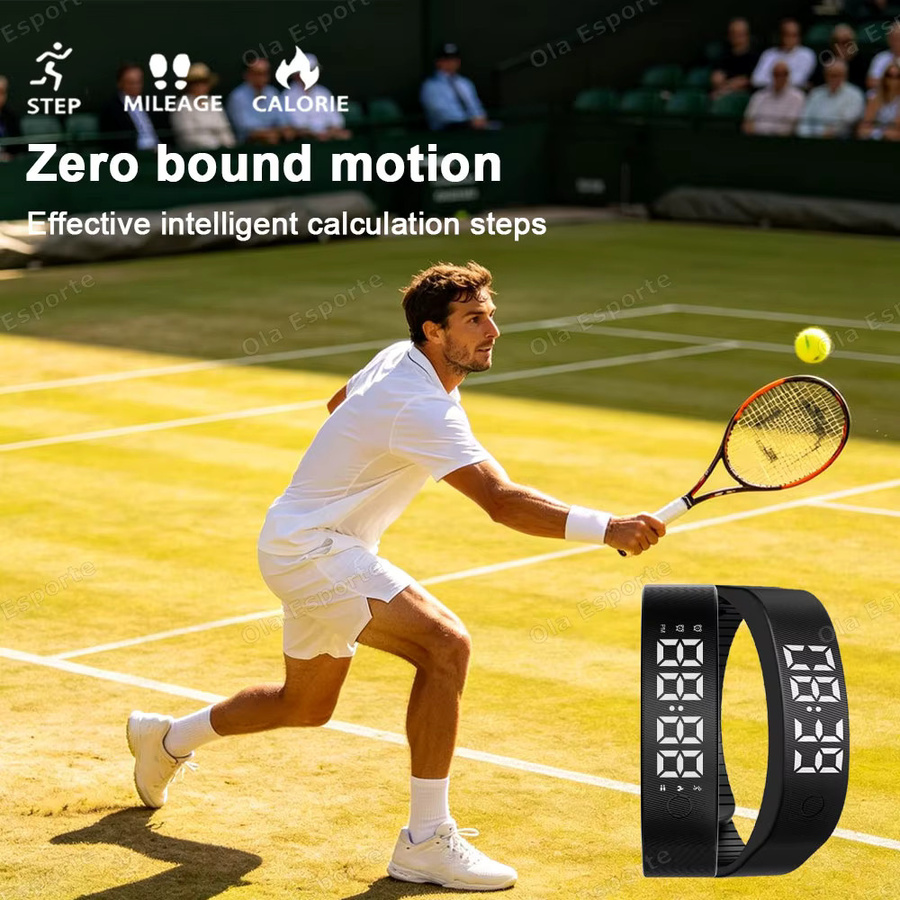 Ola Esporte LED Digitaler Wecker mit Schrittzähler und vibrierendem Alarm in Schwarz - Bild 4