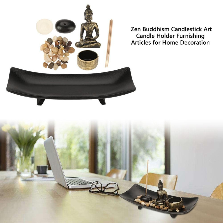 Igeteck Zen-Buddhismus Kerzenhalter und Räucherstäbchenhalter Set aus Glas und Harz in Schwarz und Transparent für deine Heimdekoration - Bild 3