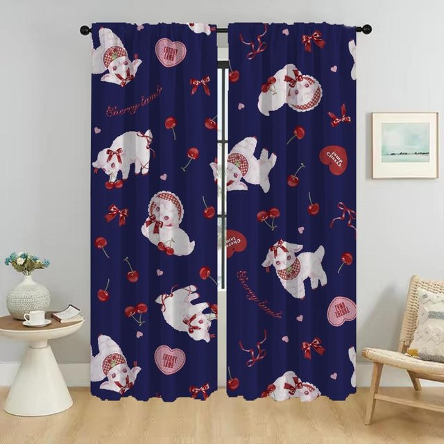 Kirsch Lamm Vorhänge für das Wohnzimmer, 2 Paneele, Blau, Breite: 50 cm, Höhe: 70 cm - Bild 1