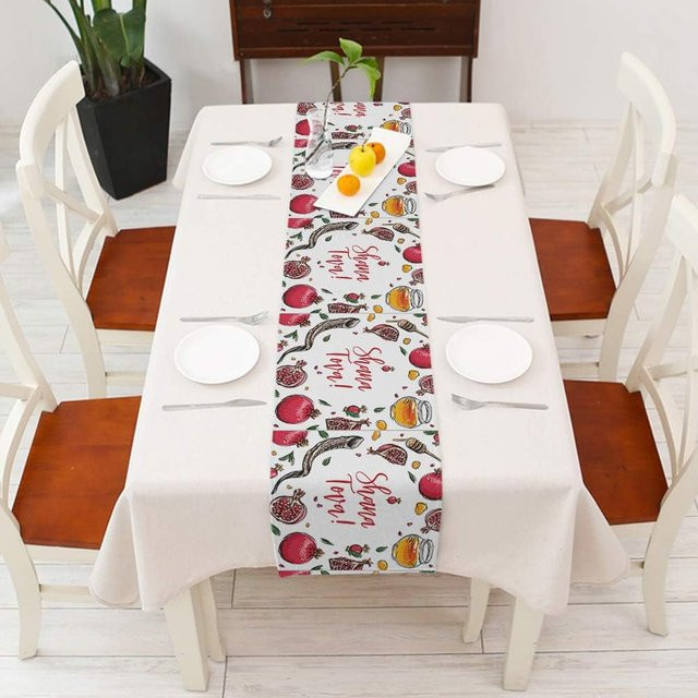 JMG Household Supplies Tischläufer für Rosch Haschana aus Leinen, Weiß, B/H: 150 x 33 cm - Bild 1
