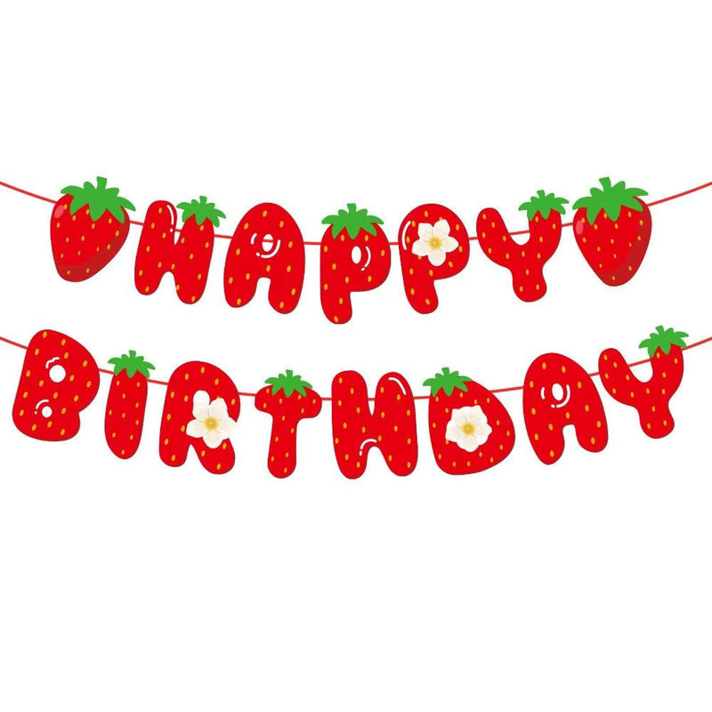 Erdbeere Geburtstag Banner Rot mit Buchstaben als hängende Partydekoration für Kinder aus Papier - Bild 2