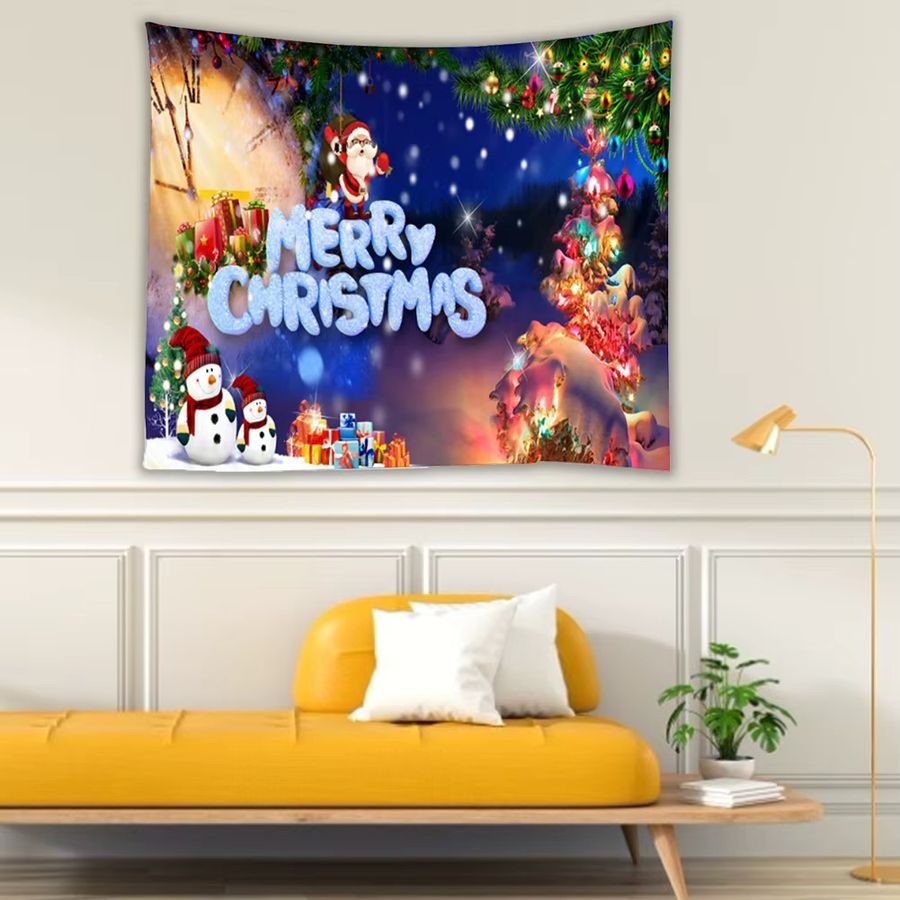 VIKAMA Weihnachtsmann Schneeszene Wandteppich als Weihnachts-Wandbehang für Wohnzimmer und Sofa zur Raumdekoration - Bild 2