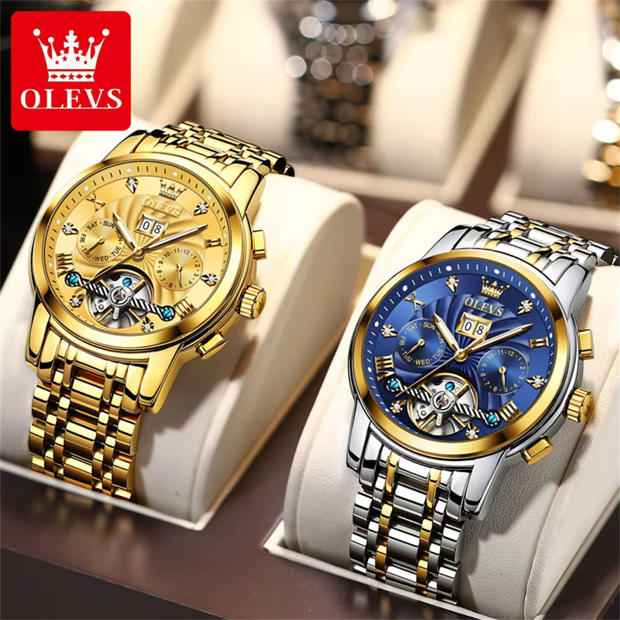 OLEVS Armbanduhr, Automatik, Edelstahl, Bicolor, Blau, Herren - Bild 2