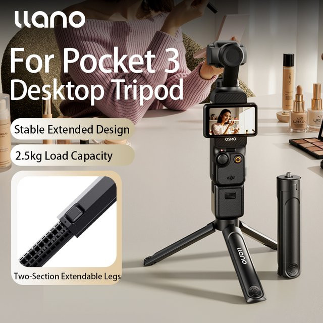 llano Desktop-Stativ für Pocket 3 in Schwarz mit ausziehbaren Beinen und Höhenverstellung - Bild 1