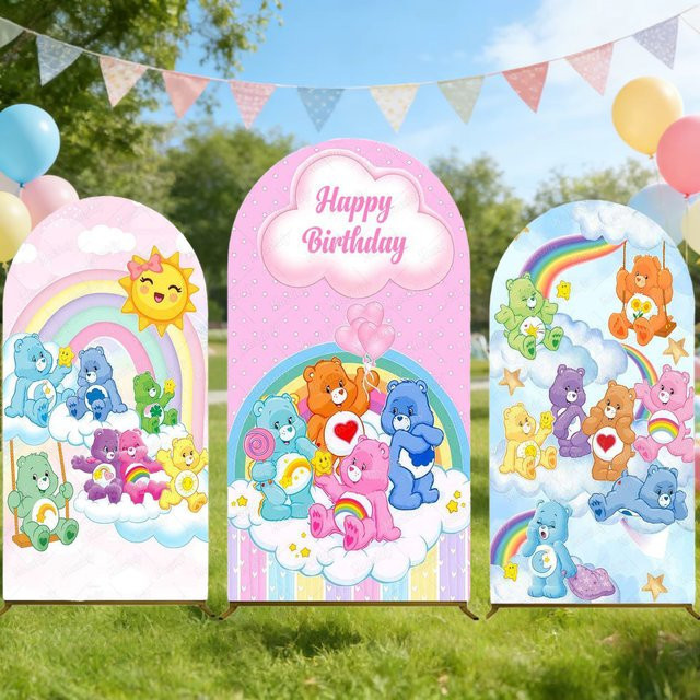 Potdemiel Regenbogen Bären Fotohintergrund für Kindergeburtstage und Babypartys, Mehrfarbig, Durchmesser: 120 cm - Bild 1