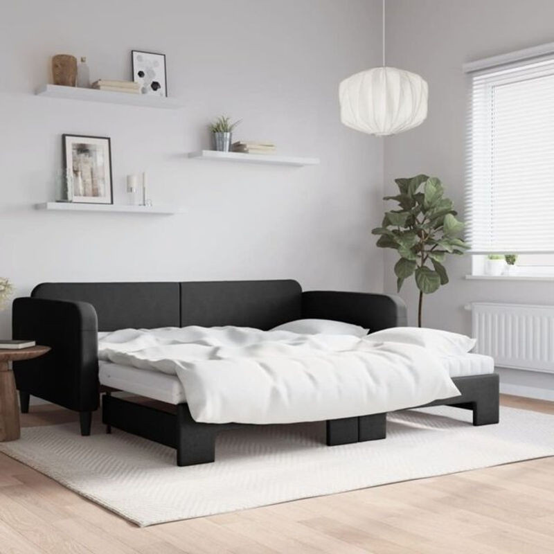 Vidaxl Funktionsbett aus Stoff und Metall als ausziehbares Tagesbett mit Matratze in Schwarz, B/T: 100 x 200 cm - Bild 1