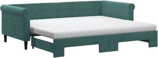 vidaXL Tagesbett ausziehbar mit Matratze in Dunkelgrün aus Samt, B/T/H: 90 x 200 x 68 cm - Bild 1
