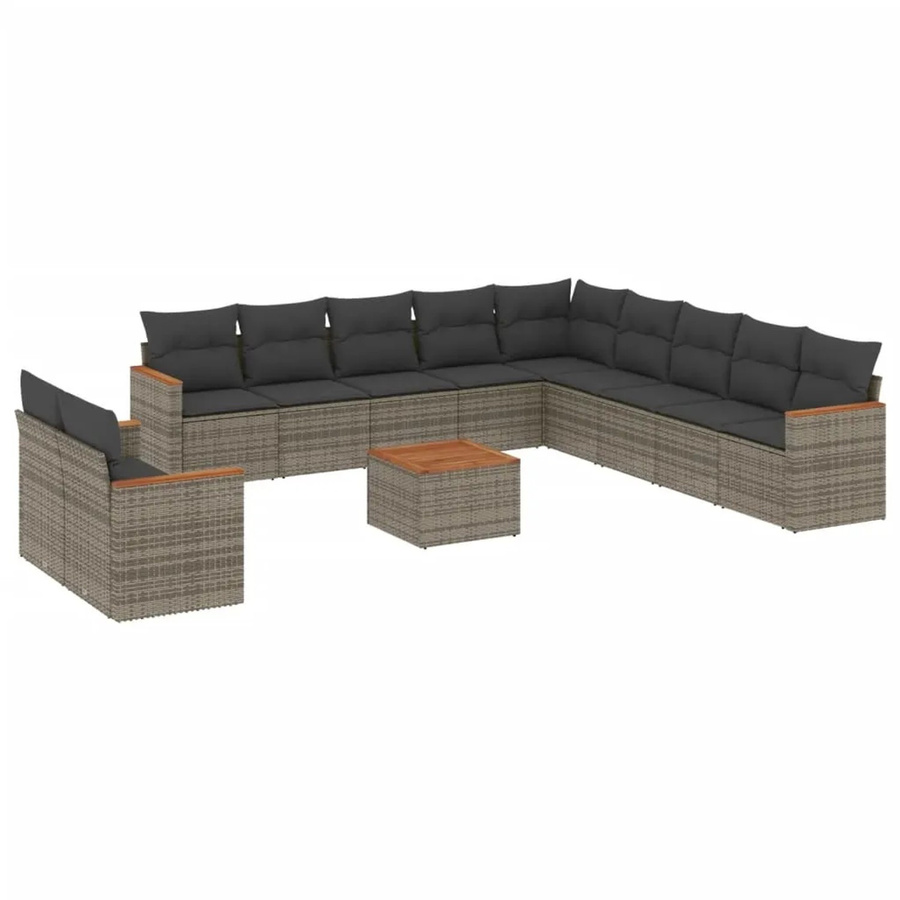 vidaXL 12-teilige Garten-Sofagarnitur aus Poly Rattan und Akazienholz in Grau mit Kissen - Bild 2