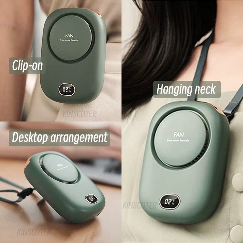 Kinscoter Tragbarer Mini-Halsventilator mit 1800mAh Akku, kabelloser Nackenventilator als Luftkühler, USB-wiederaufladbar, Pink und Green - Bild 3
