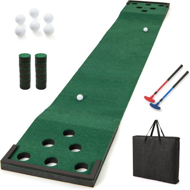 GOFLAME Golf-Pong-Putting-Matte, grün, mit 2 Puttern, 6 Bällen, 12-Loch-Abdeckungen - Bild 1