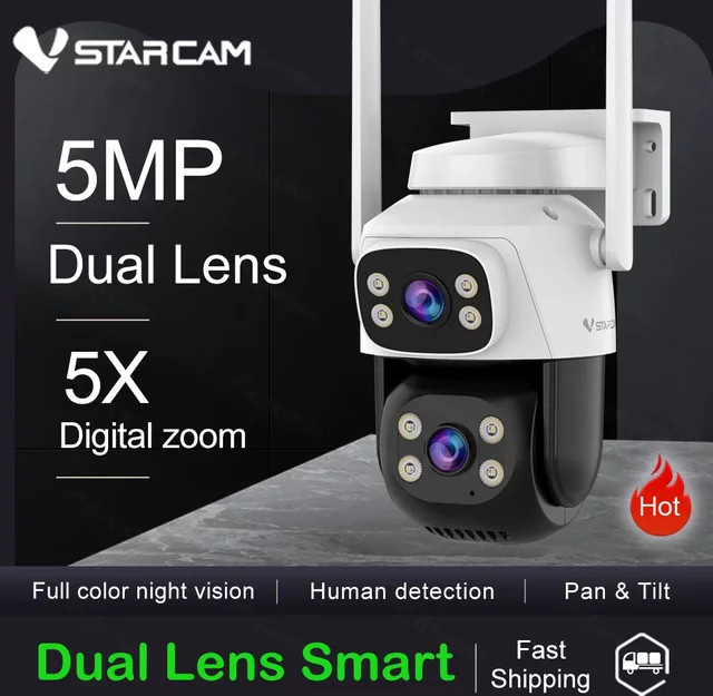 Vstarcam 5MP Dual Objektiv Wifi PTZ Kamera mit Nachtsicht, Smart Tracking und 5X Digital Zoom in Weiß - Bild 1