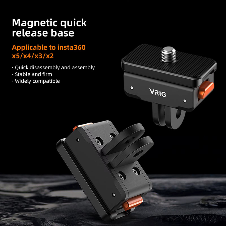 VRIG Magnetische Schnellwechselhalterung für Insta360 ACE, ACE PRO und ACE PRO 2, inklusive 2-poliger Halterung und 1/4-Zoll-Schraubenplatte, Farbe: Schwarz, kompatibel mit X5-2 - Bild 2