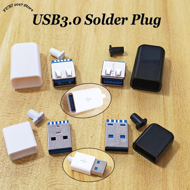 YuXi USB 3.0 Stecker-zu-Buchse DIY Lötanschluss-Kit mit Kunststoffgehäuse in Weiß zur Reparatur und Verlängerung von Datenkabeln - Bild 1