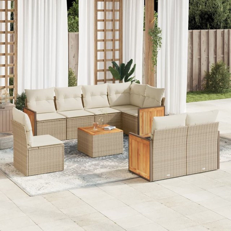 Vidaxl Gartenmöbel-Set aus Polyrattan mit Kissen, 9-teilig, Beige, Modernes Design - Bild 1