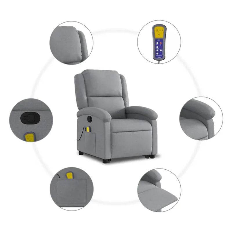 Vidaxl Relaxsessel Aufstehhilfe Massagesessel verstellbar in Grau aus Stoff - Bild 4