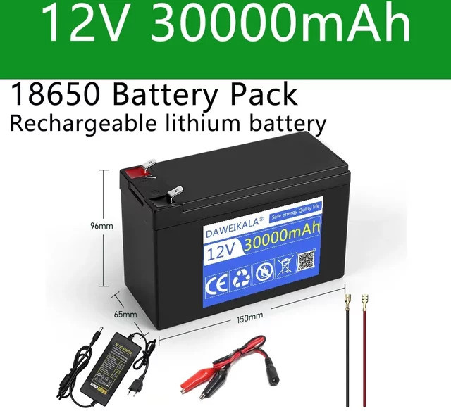 DAWEIKALA 12V Lithium-Batteriepack 30Ah mit integriertem BMS, 18650 Akku in Schwarz - Bild 1