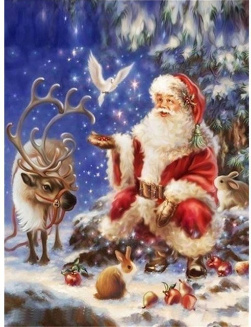 FIYO 5D-Diamant-Gemälde Weihnachtsmann und Tiere als Mosaik-Set zum Selbermachen, Mehrfarbig, Breite: 20 cm, Höhe: 30 cm - Bild 1