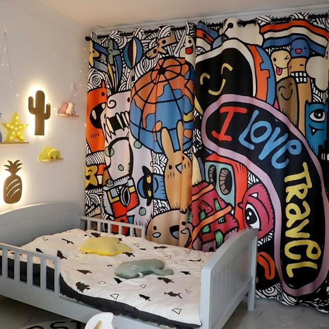 Zweiteiliges Kinderzimmer Vorhang-Set mit Astronauten, Raketen und Weltraum-Motiv, halbtransparent, bunt, Breite: 50 cm, Höhe: 130 cm - Bild 1