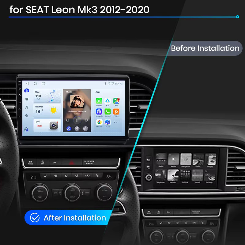 Junsun Wireless CarPlay und Android Auto Autoradio für SEAT Leon Mk3 (5F) 2012-2020 in Schwarz mit GPS-Navigation, WiFi, Bluetooth, DSP und IPS-Touchscreen - Bild 2