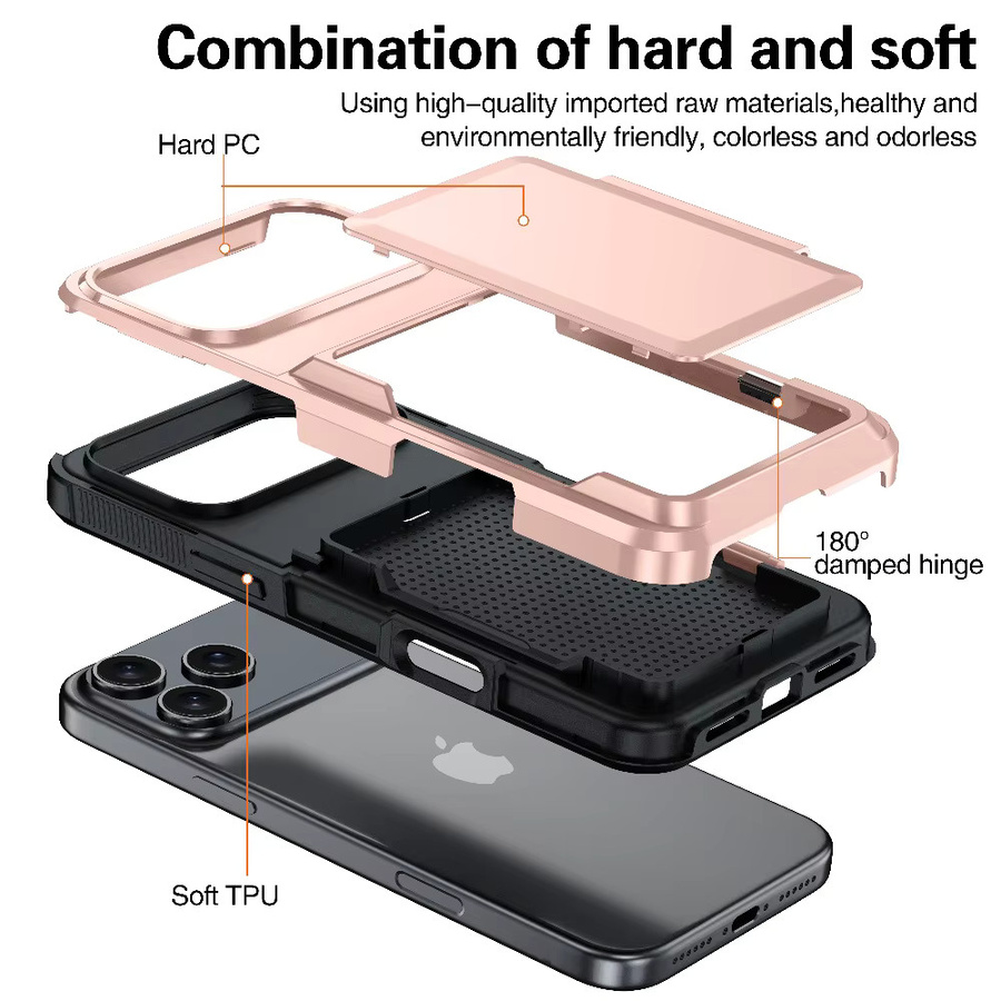 New Style Flip Card Pocket Handyhülle für iPhone 11 bis iPhone 17 Pro Max Plus in Pink – 2-in-1 Geldbörsen-Schutzhülle, kratzfest und stoßfest - Bild 1